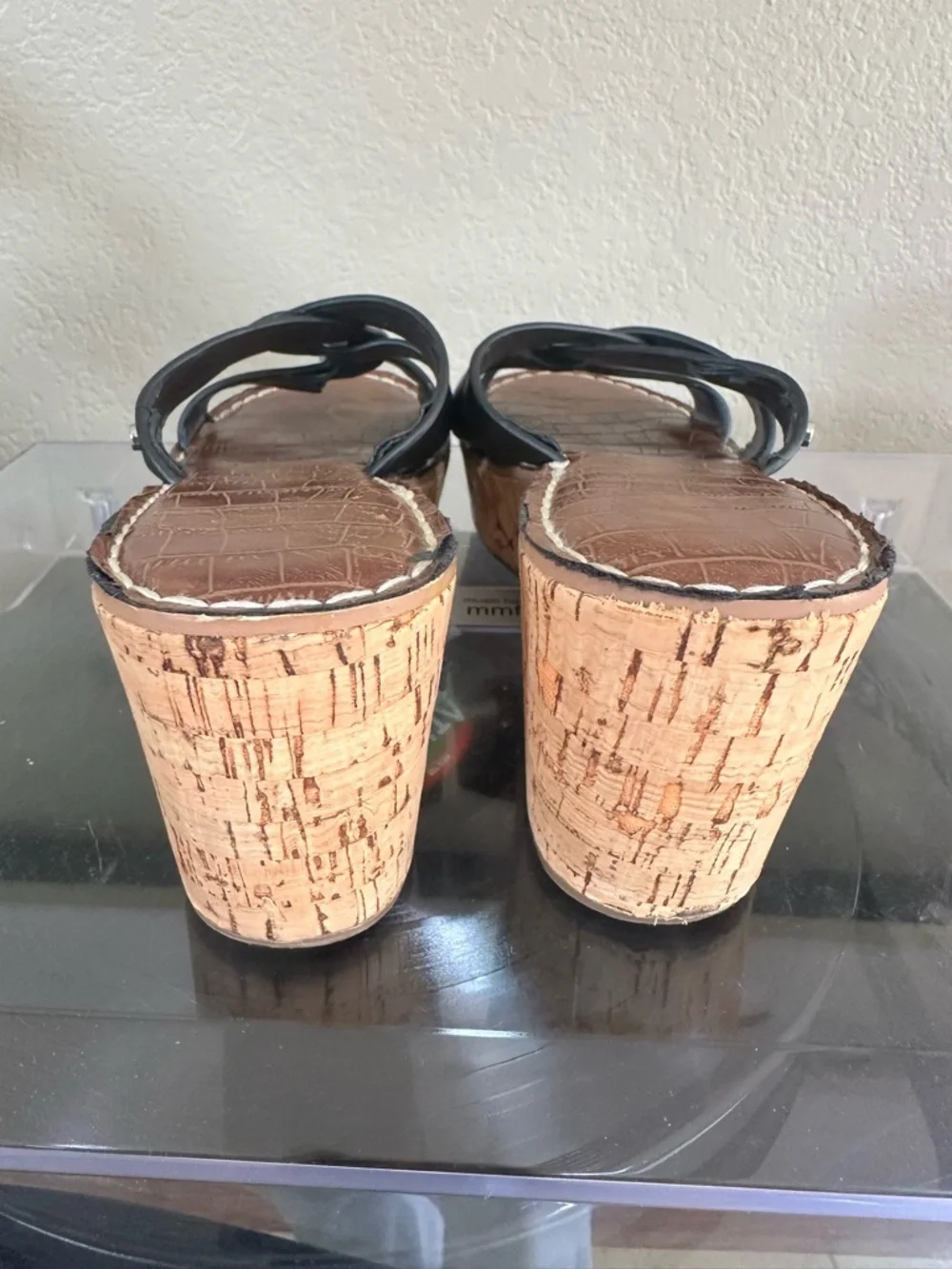 Sam Edelman Black Leather Cork Wedge Sandals